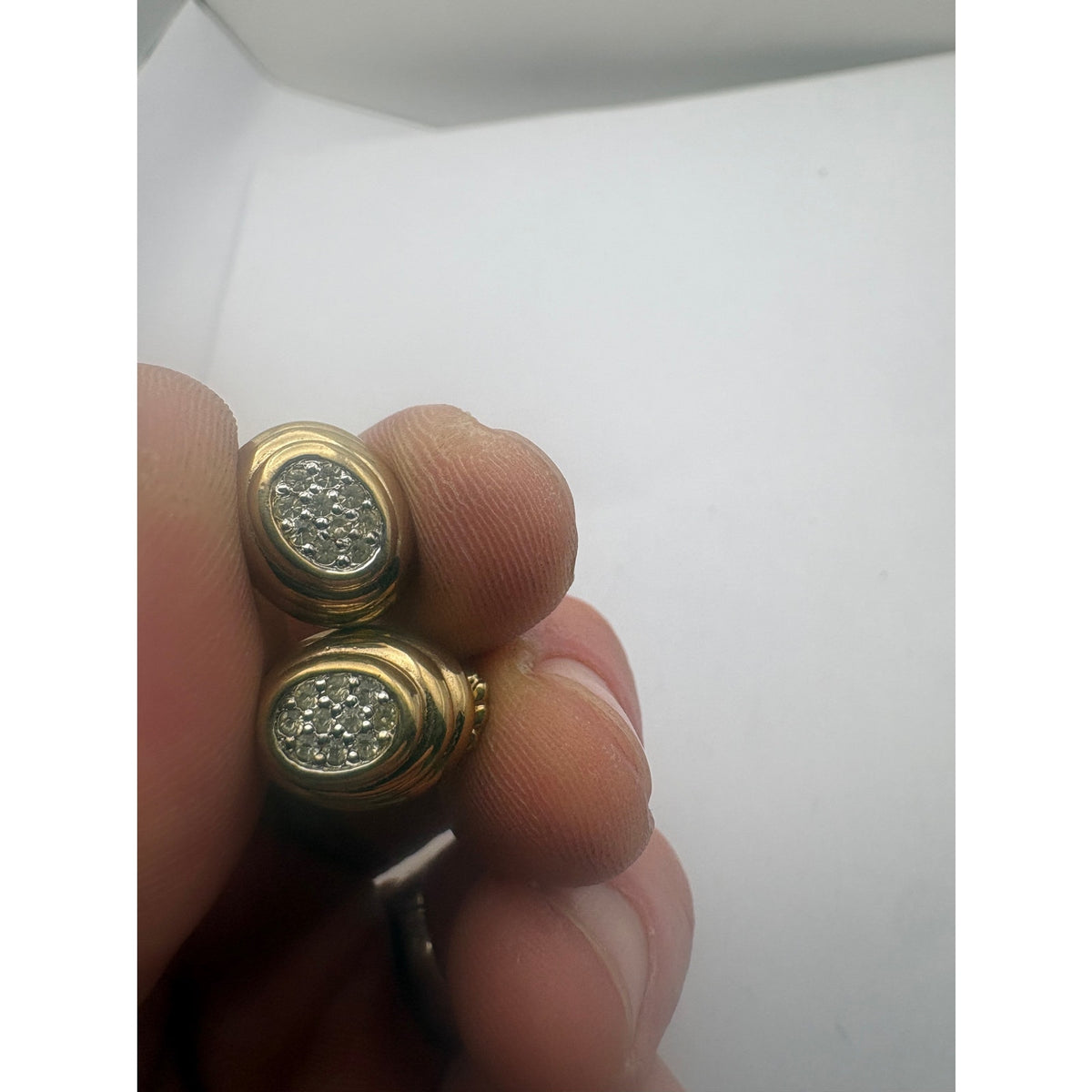 Beautiful Vintage Panetta Two-Tone Pavé Rhinestone Oval Dome Earrings